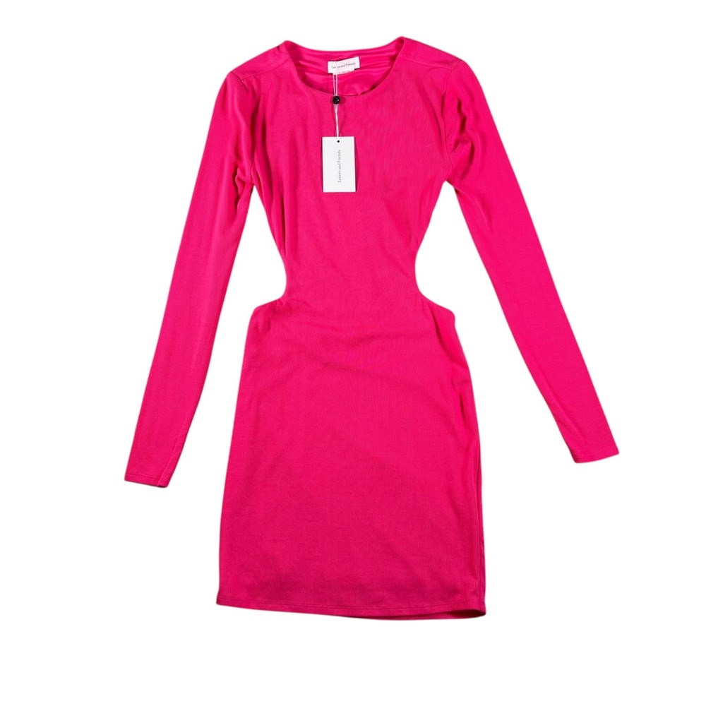 Lovers + Friends Pink Ribbed Cut Out Long Sleeve Bodycon Georgie Mini Dress XS